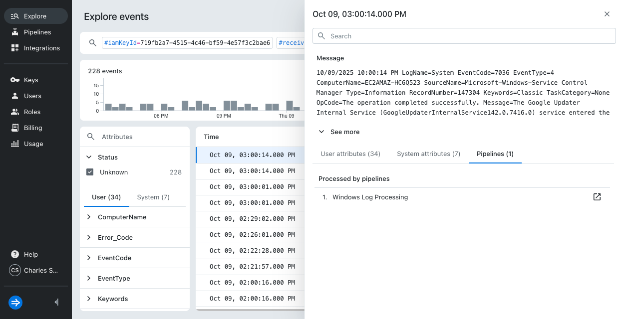 Windows event log event query